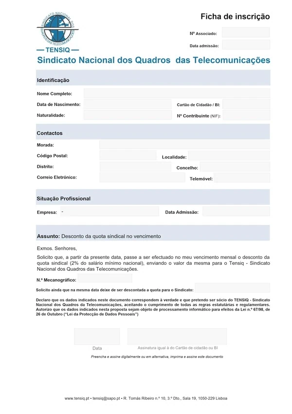 Ficha de inscrição digital em formato PDF editável